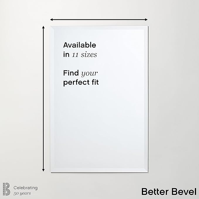 Better Bevel Frameless Rectangle Mirror | 18" x 40" Bathroom Wall Mirror - Image 5