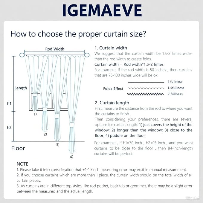 IGEMAEVE Greyish White Curtains 96 Inch Length 2 Panels Set, Light Filtering - Image 2