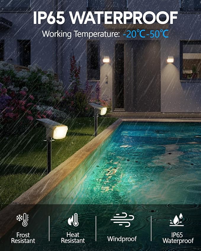 HIBOITEC Solar Spot Lights Outdoor Waterproof 59LED Landscape Lights Solar Powered Uplights Adjustable Brightness Dusk to Dawn for Outside Garden Yard Trees 6 Packs Warm White