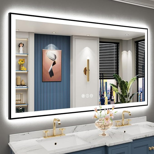 66x36 Black Framed LED Bathroom Mirror by Awandee
