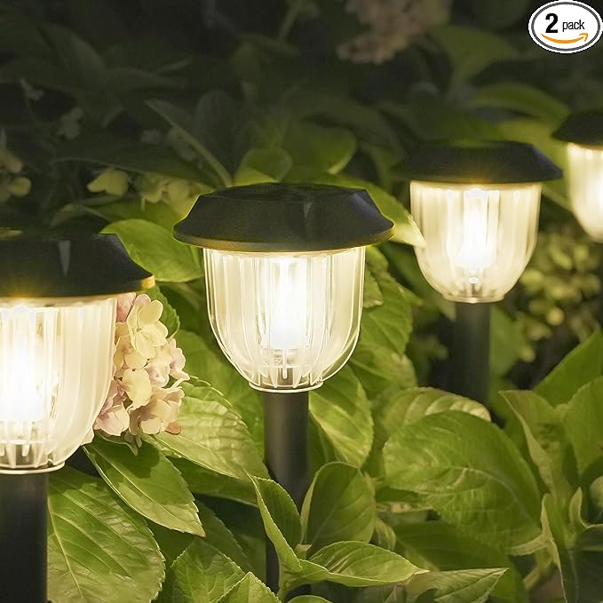 AOSEA Solar Outdoor Lights, IP 65 Waterproof Solar Powered Driveway Lights, Auto On/Off Path Landscape Lighting for Yard, Patio, Landscape, Pathway, Warm White(2 Pack)