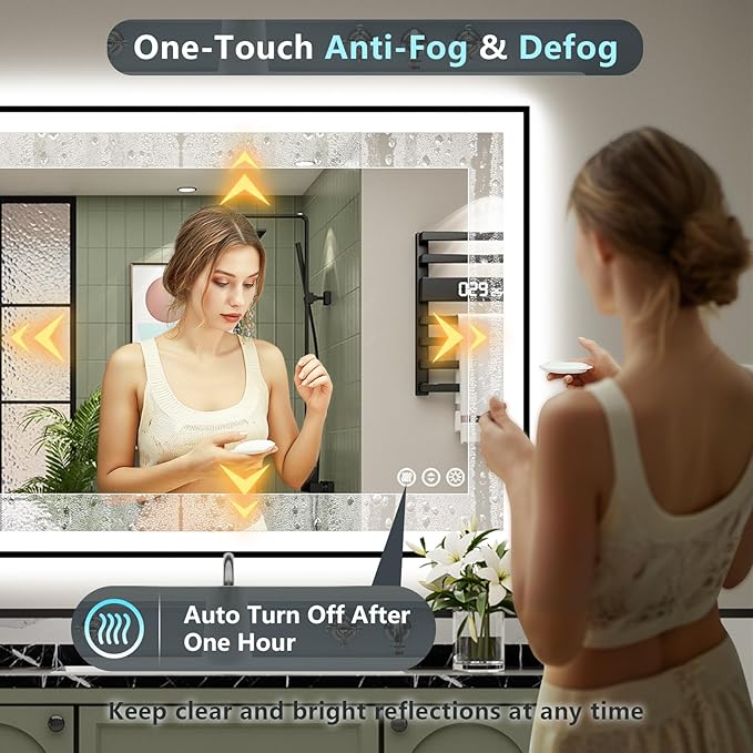 48x40 Black Framed LED Bathroom Mirror - Image 6