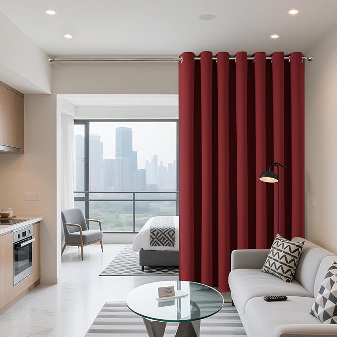 Joydeco Blackout Patio Sliding Door Curtains 108 Inches Long, Grommet Privacy Room Divider Curtains, Extra Wide Thermal Blackout Drapes for Bedroom Living Room (Burgundy Red, 70Wx108L, 1 Panel)
