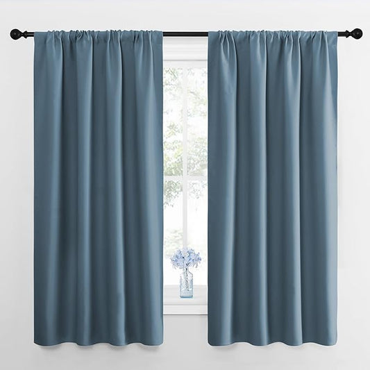 NICETOWN Window Curtains for Bedroom, Smoky Blue, 2 Panels, W42 x L48 -Inch by NICETOWN