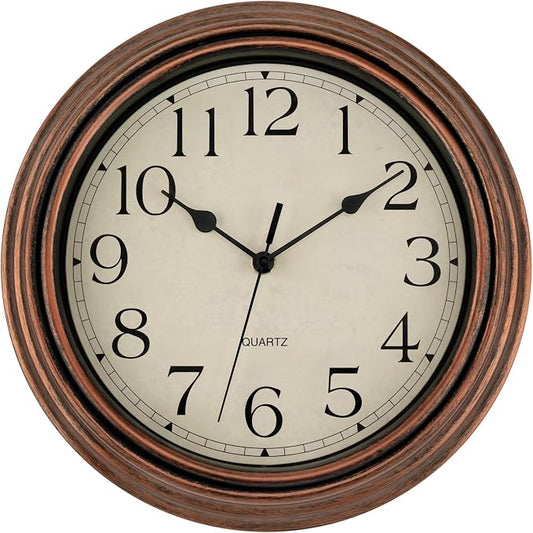 Foxtop Vintage Copper Wall Clock 12 Inch Silent Non Ticking Battery Operated by Foxtop