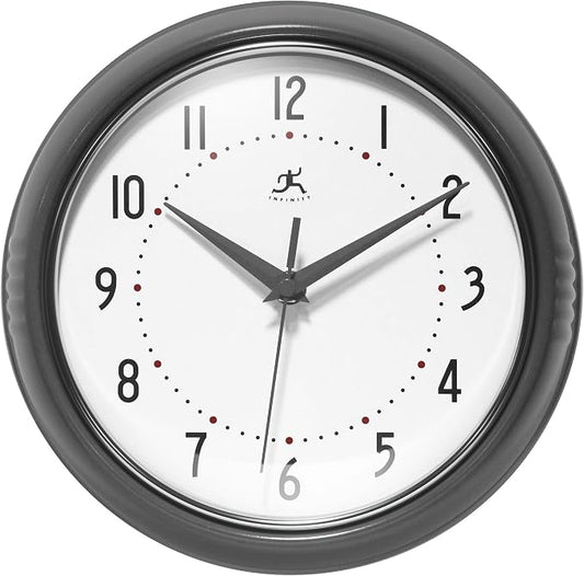 Infinity Instruments LTD. Retro Round Aluminum Wall Clock, Oyster Grey by InfinityInstruments