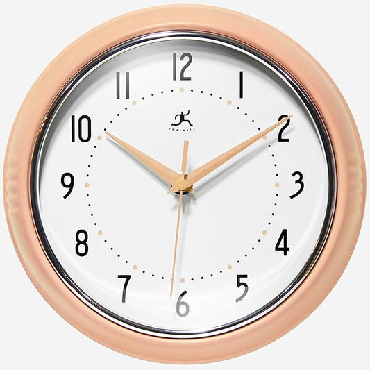 Infinity Instruments Retro 9.5 Inch Round Indoor Wall Clock, Peach Fuzz by InfinityInstruments
