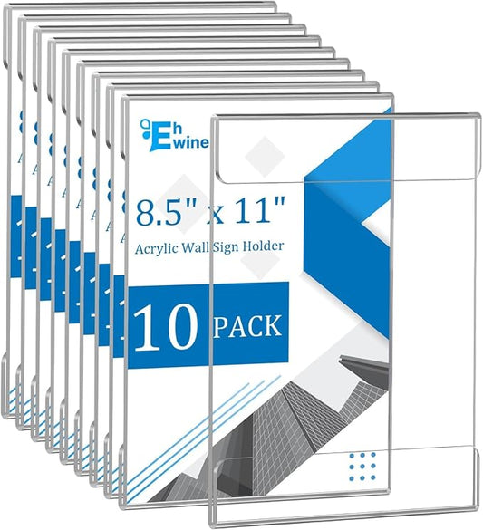 EHWINE 10 Pack 8.5x11 Wall Mount Acrylic Sign Holder, Wall Signs Photo Menu by EHWINE