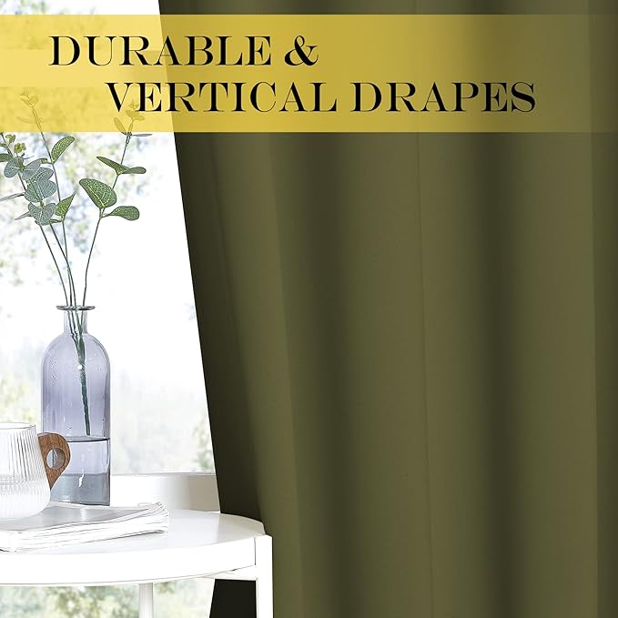 NICETOWN Patio Blackout Curtain Panels - Extra Wide Sliding Door Thermal Insulated Drape, Privacy Room Divider Curtain for Bedroom Office (Olive Green, 66 x 118 Inch Long)