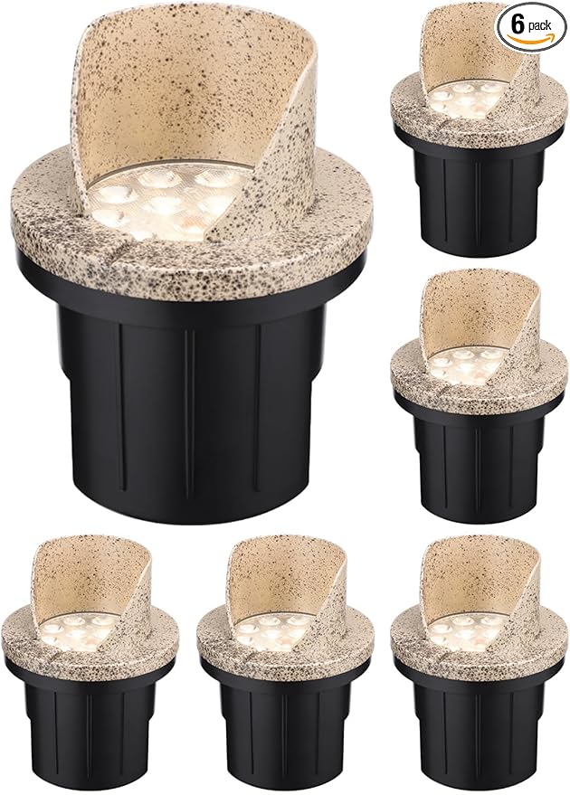 LEONLITE Dia. 4 Inch Well Lights Landscape LED In Ground, Shielded Top, 3000K Warm White, 12-24V AC/DC CRI90 Low Voltage Garden Landscaping, Rock Color Aluminum Housing, Pack of 6