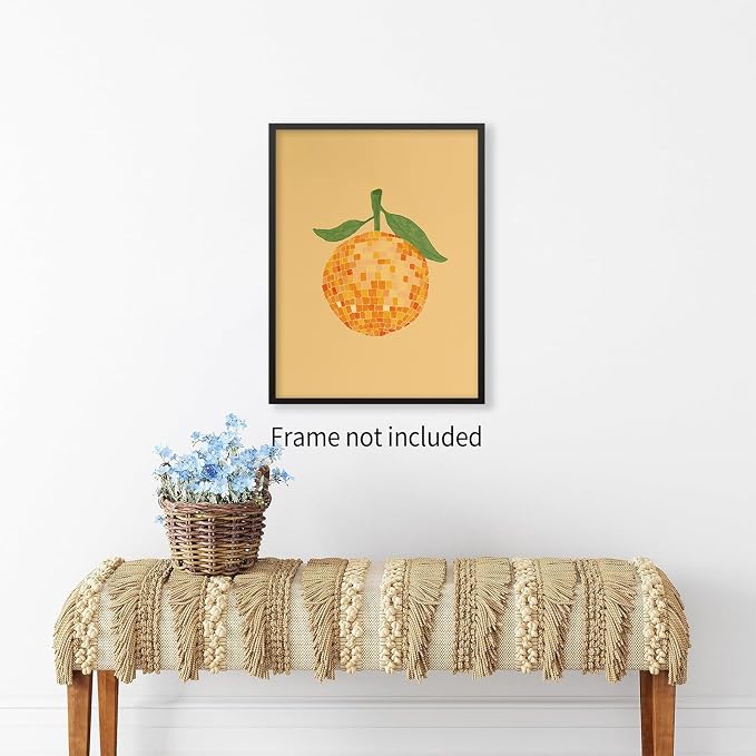 jkahh Disco Ball Orange Wall Art Retro Funky Preppy Fruit Poster Trendy Bar - Image 4