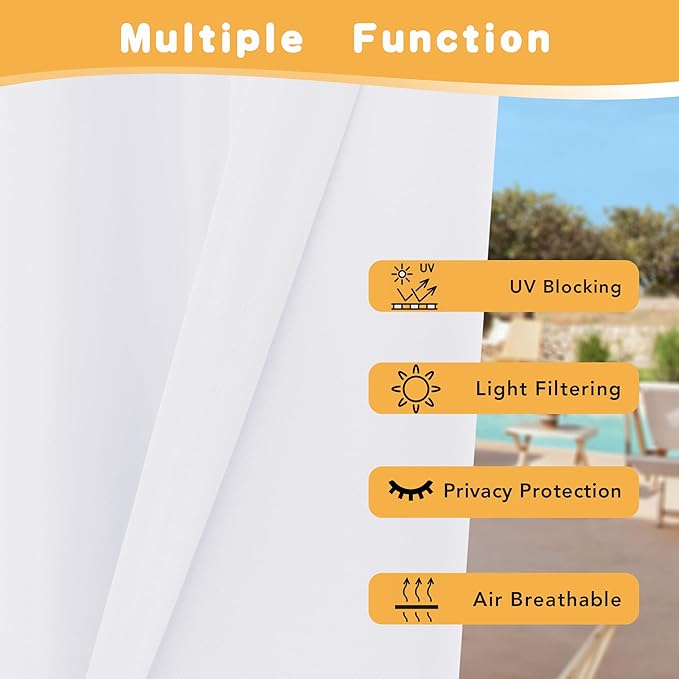 HolidayIdeas Extra Wide Outdoor Curtains for Patio Waterproof, 4 Panels - 110 x 84 Inch - Privacy & Light Filtering Curtains White Grommet Outside Curtains for Porch, Gazebo, Pergola, Backyard
