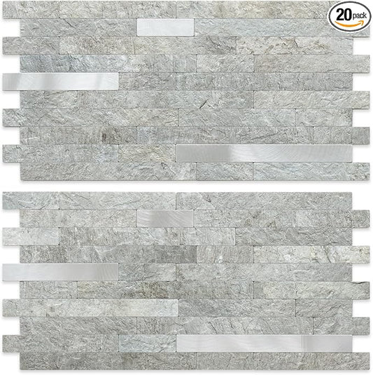 AULIGET 20 Sheets Mountain Rock Peel and Stick Backsplash, PVC Mixed Metal Gold by AULIGET