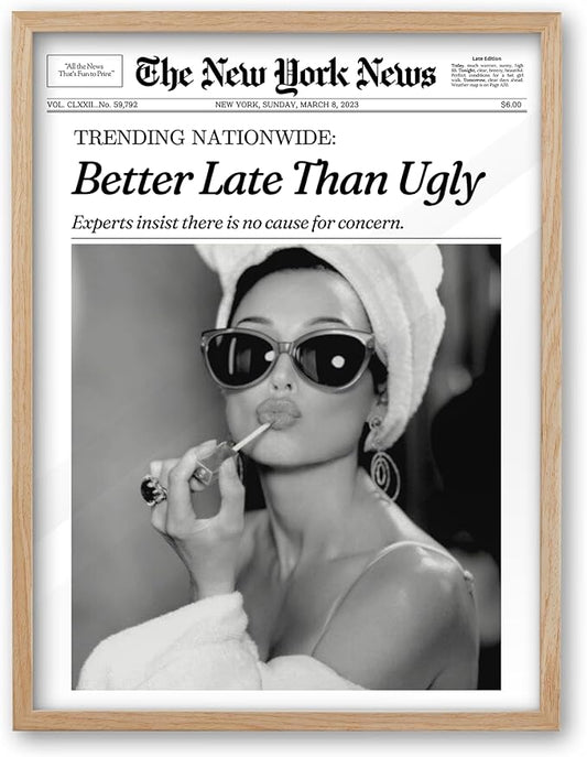 iHery Natural OAK Wood Audrey Hepburn Newspaper Trendy Framed Wall Art by iHery
