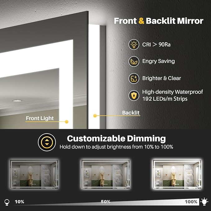 Briivue 68x38 Inch LED Bathroom Mirror - Image 3