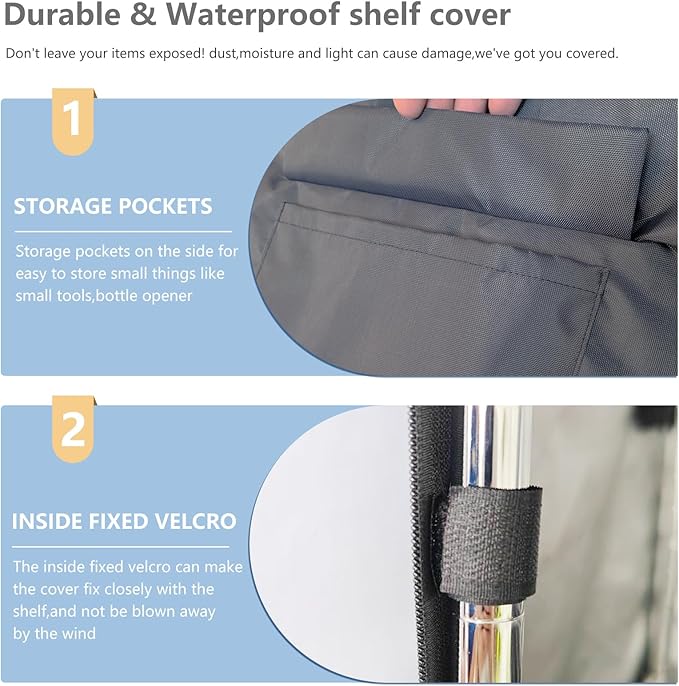 Waterproof Shelf Cover,600D Heavy Duty Dustproof Storage Wire Rack Covers,Outdoor Shelving Covers for Wire Shelves with Zipper 48''x24''x72'',Clear Front.