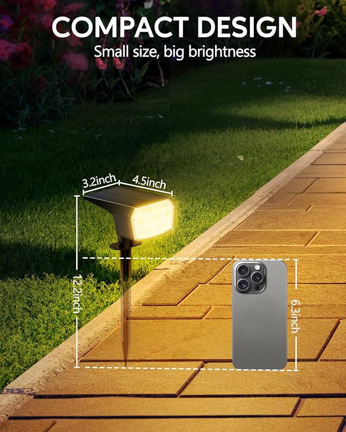 HIBOITEC Solar Spot Lights Outdoor Waterproof 59LED Landscape Lights Solar Powered Uplights Adjustable Brightness Dusk to Dawn for Outside Garden Yard Trees 4 Packs Warm White