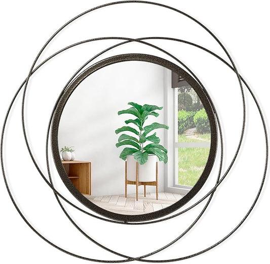 Circle Mirror for Wall with Iron Metal Wire Frame Wall-Mounted Mirror for Home by HLFMVWE