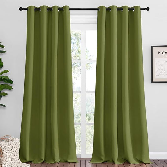 NICETOWN Olive Green Blackout Curtains 90 inches Length by NICETOWN