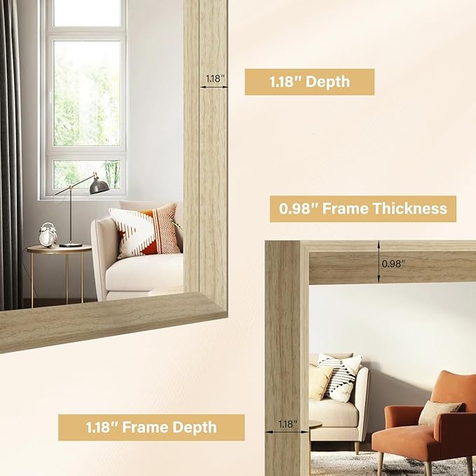 Oak Wood Effect Framed Wall Mirror, 24x32 Rectangle Mirror, 1/8" - Image 4