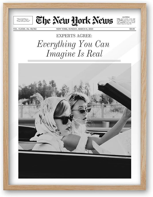 iHery Small Everything You Can Imagine Is Real Framed Trendy NewsPaper Wall Art by iHery