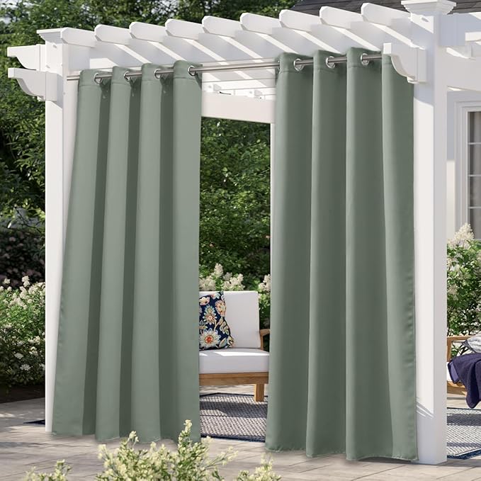NICETOWN Sage Green Blackout Outdoor Curtains for Patio Waterproof, Thermal Insulated Rustproof Grommet Durable Indoor Outdoor Blinds Light Blocking for Yard Party/Porch, W52 x L95, 1 Panel