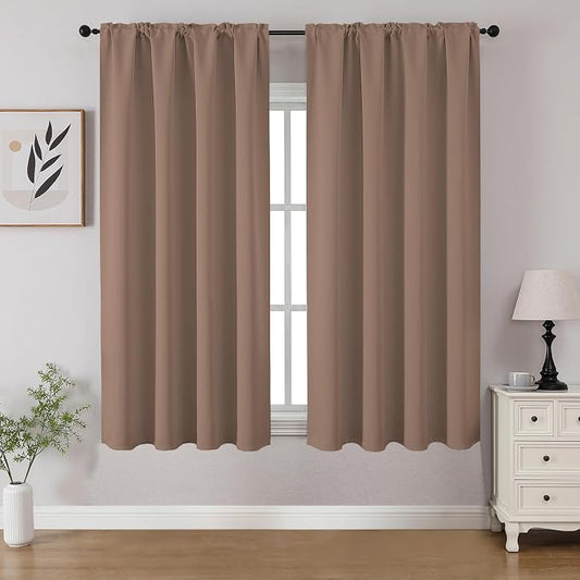 CUCRAF Khaki Blackout Curtains 45 inch Length 2 Panels Set, Rod Pocket Room by CUCRAF