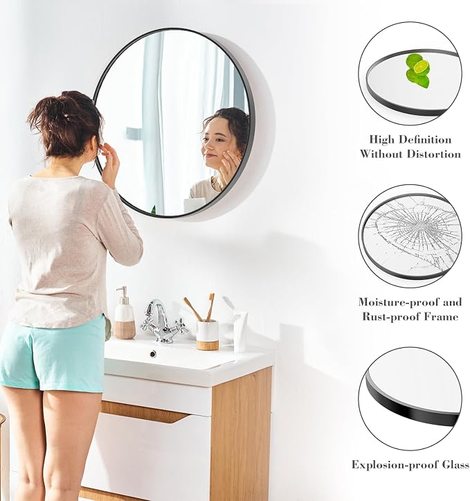 NEWBULIG Round Wall Mirror, 36 Inch Bathroom Mirrors - Image 4