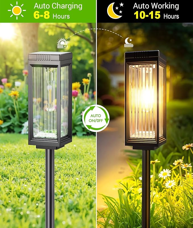 Solar Pathway Lights Outdoor, 6 Pack Upgraded Solar Lights Outdoor Waterproof, Bright Up to 15 Hrs Auto On/Off Garden Light for Yard Patio Lawn Path Walkway Driveway Outside Decor