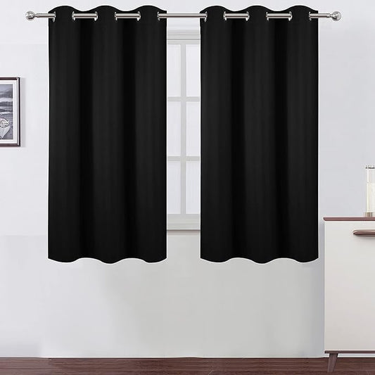LEMOMO Black Blackout Curtains/38 x 54 Inch/Set of Two Panels Grommet Living by Lemomo
