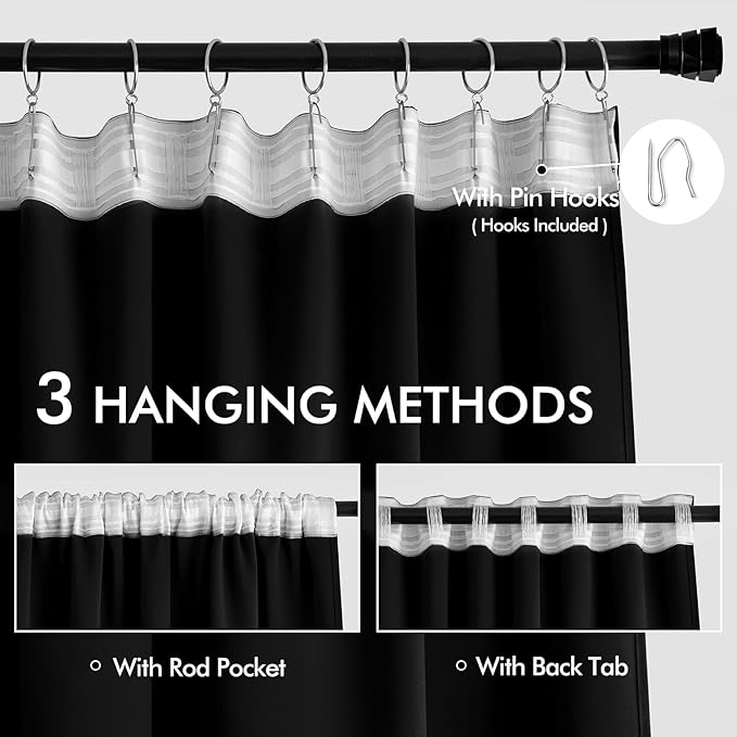 MIULEE Black Back Tab Blackout Curtains 132 Inch Length 2 Panels Set - Image 3
