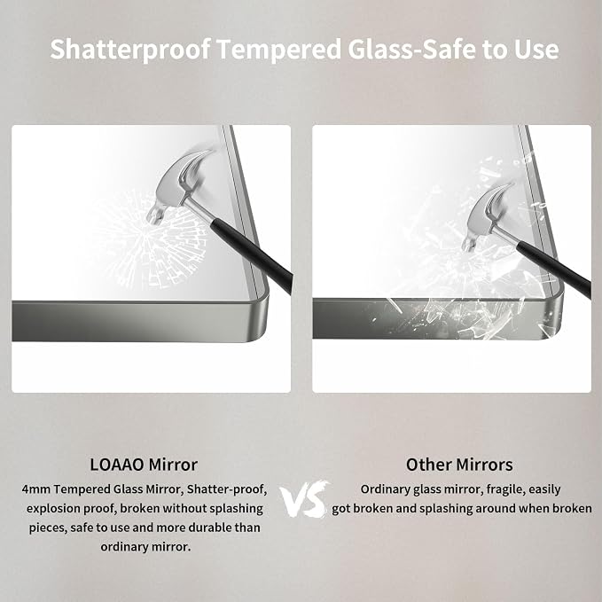 LOAAO 72X40 Inch Brushed Nickel Bathroom Mirror, Rounded Rectangle Silver Metal - Image 7