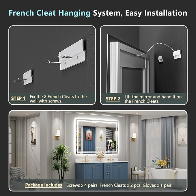 60x40 LED Bathroom Mirror with Lights, Backlit and Front Lit Anti-Fog Lighted - Image 9