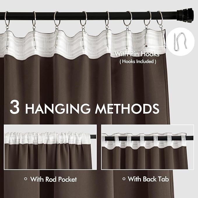 MIULEE Chocolate Brown Back Tab Blackout Curtains 102 Inch Long 2 Panels Set - Image 3