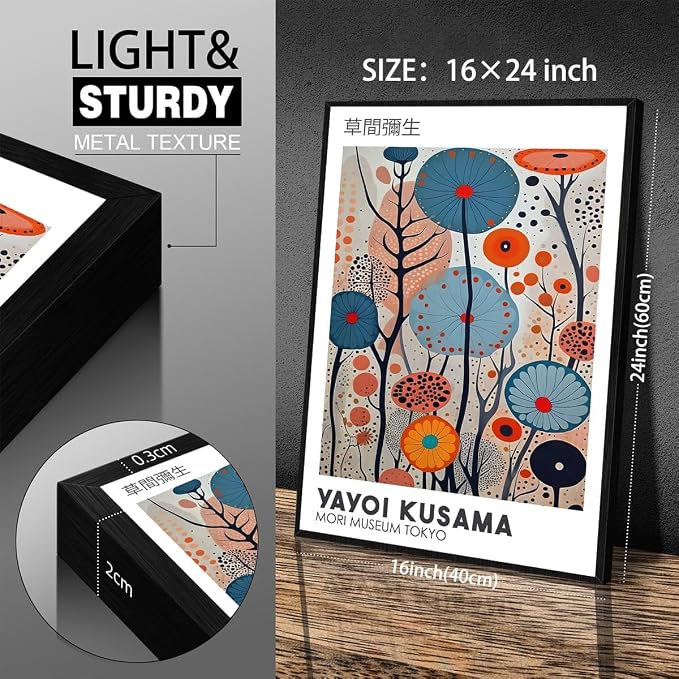 Yayoi Kusama Black Framed Wall Art 16x24in Vintage Japanese Painting Posters - Image 2