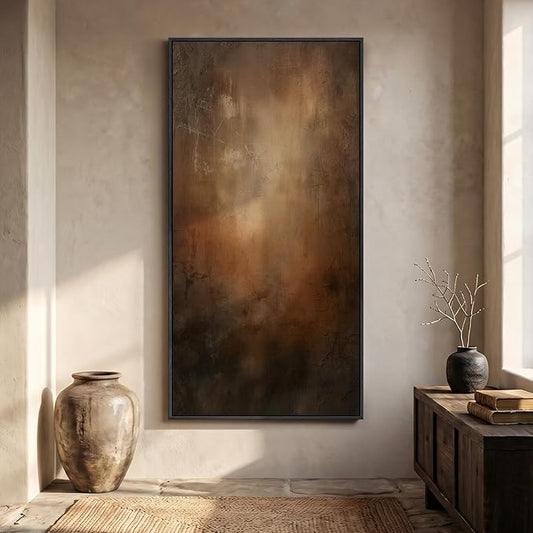 Large Framed Brown Black Abstract Wall Art, Modern Vertical Canvas Prints by Cuspin