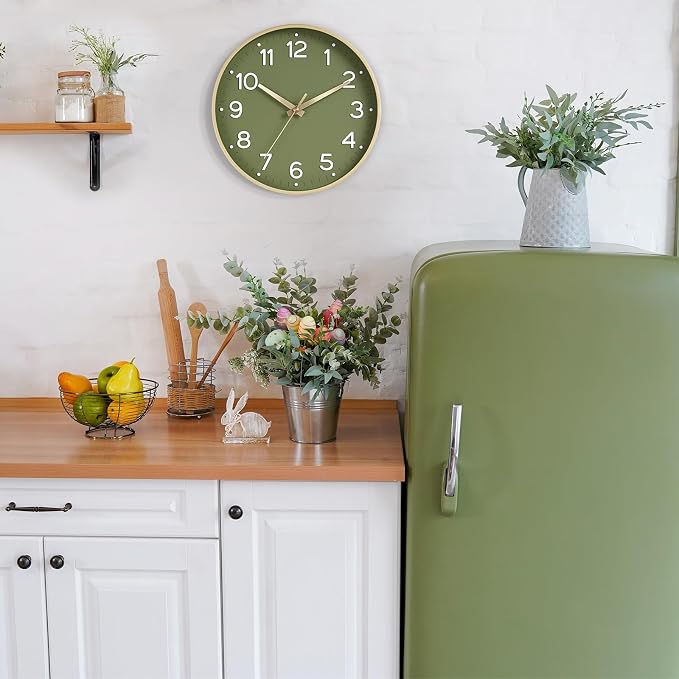 Roymnie Wall Clock 12 Inch Silent Green Wall Clocks Battery Operated- Modern - Image 3