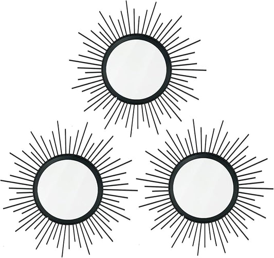 3 Pack Metal Mirrors for Wall Sunburst Wall Mirrors Home Décor Decorative by Uaussi