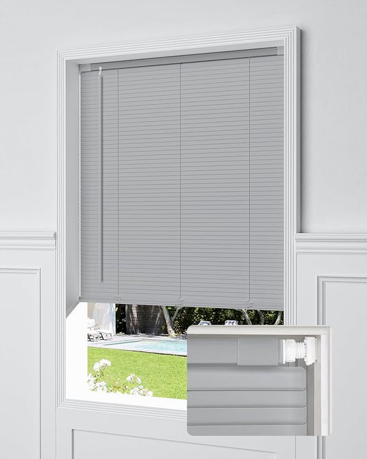 UNISHADES Custom No Tools No Drill Cordless Mini Blinds, 100% Privacy L-Shaped by UNISHADES