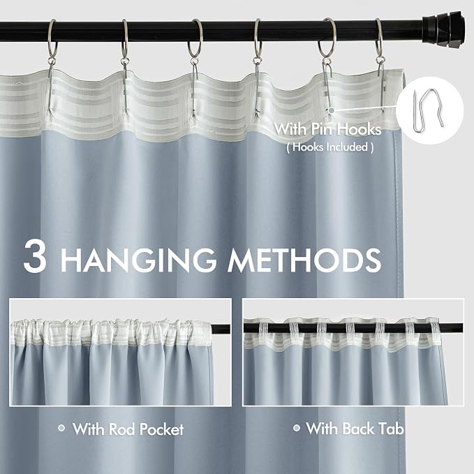 MIULEE Light Blue Back Tab Blackout Curtains 90 Inches Long 2 Panels Set - Image 3