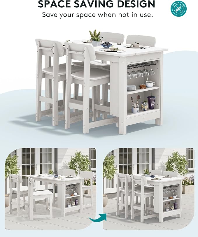 SERWALL Outdoor Bar Stools Set of 2, All Weather HDPE 25" Counter Height Bar Stools with Back, Outdoor Armless Barstools for Patio, Garden, Backyard, Balcony, Poolside, White