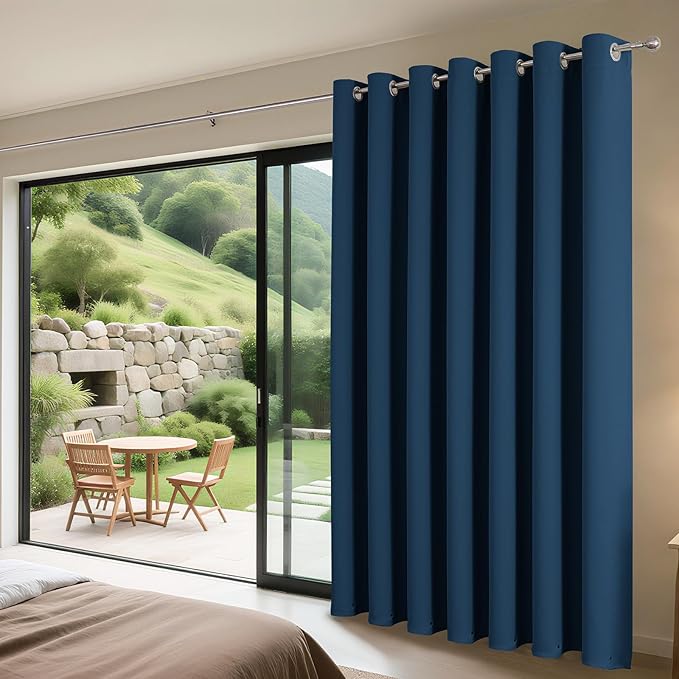 Joydeco Blackout Patio Sliding Door Curtains 90 Inches Long, Grommet Privacy Room Divider Curtains, Extra Wide Thermal Blackout Drapes for Bedroom Living Room (Navy Blue, 60Wx90L, 1 Panel)