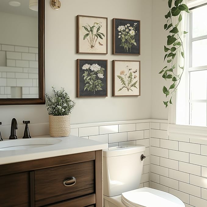 Framed Botanical Wall Art, 4 Piece Vintage Farmhouse Floral Canvas Painting - Image 3