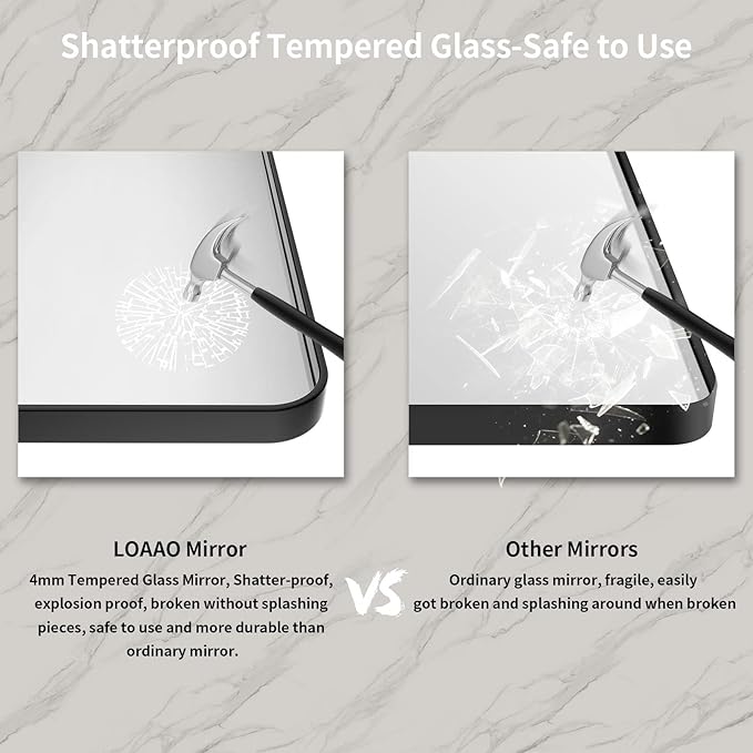 LOAAO 40X32 Inch Black Metal Framed Bathroom Mirror - Image 5