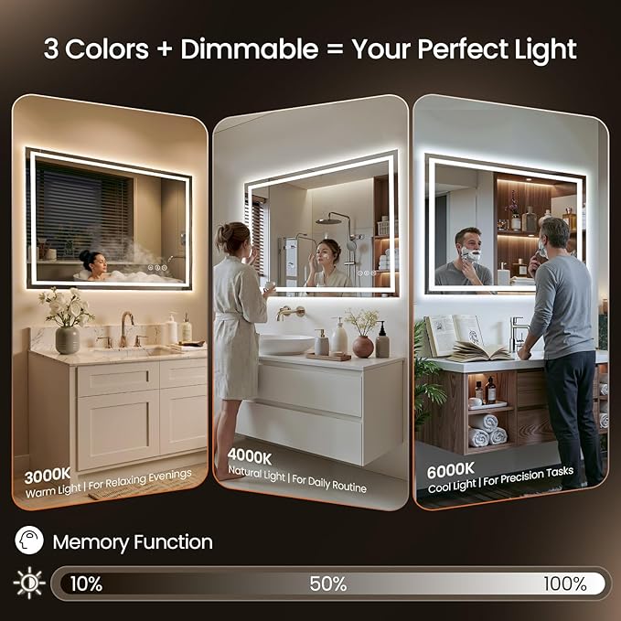 36X36 LED Bathroom Mirror with Lights, Backlit + Front Lit, Lighted Bathroom - Image 3