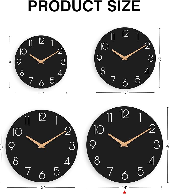 cicininc Wall Clock, 14 Inch Wooden Silent Non-Ticking, Decorative Battery - Image 5