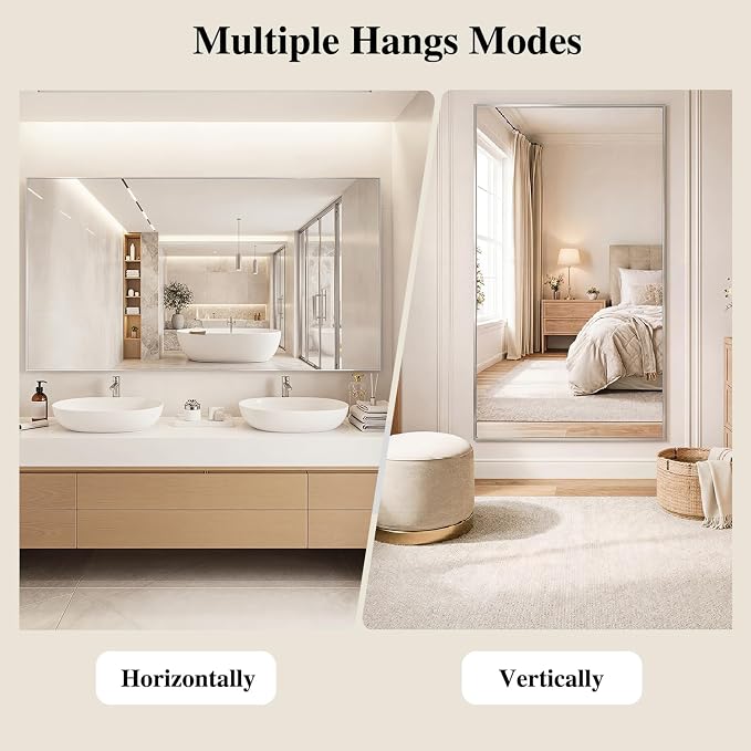 Koonmi Silver Rectangle Wall Mirror, 30x30 Inch Bathroom Mirror, Aluminum Frame - Image 5