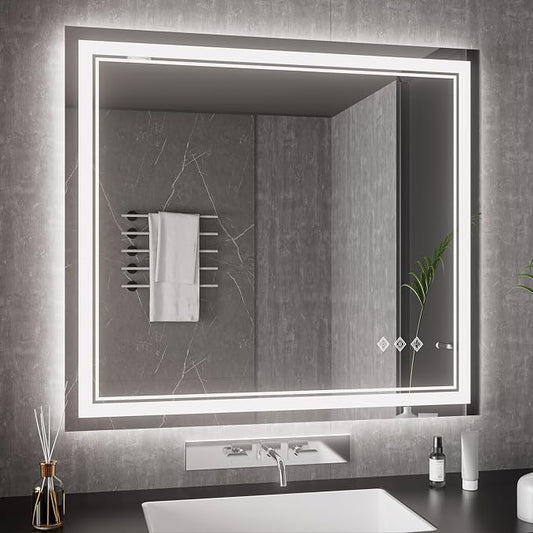 Bathroom Mirrors for Wall, 40x36 Inch Gradient Front and Backlight Lighted by VanPokins-GlobalHighEndLEDBathroomMirrorBrand