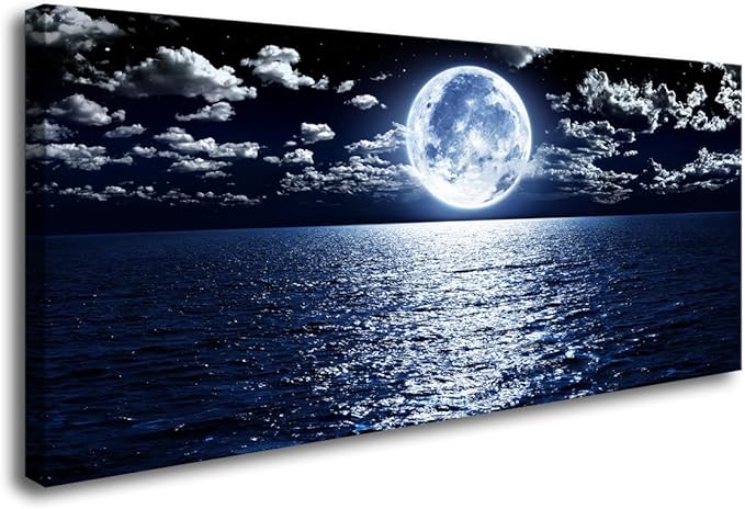 Cao Gen Decor Art S06962 Wall Art Canvas Prints Moon Sea Ocean Landscape 1 by Cao+Gen+Decor+Art