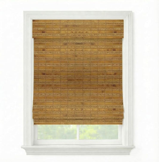 Cordless Woven Wood Roman Shades, 71W x 60H, Sarasota Camel, Sizes 20-72 Wide by FirstRateBlinds